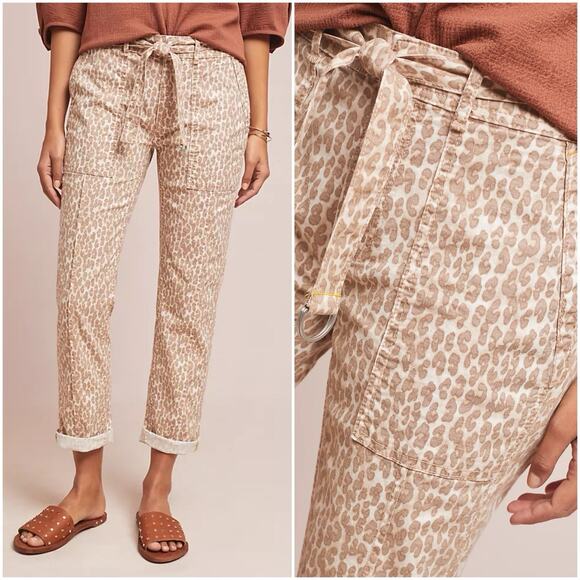 NWOT Anthropologie Women Pants Size 27 The Wanderer Animal Print Belted - Picture 1 of 6